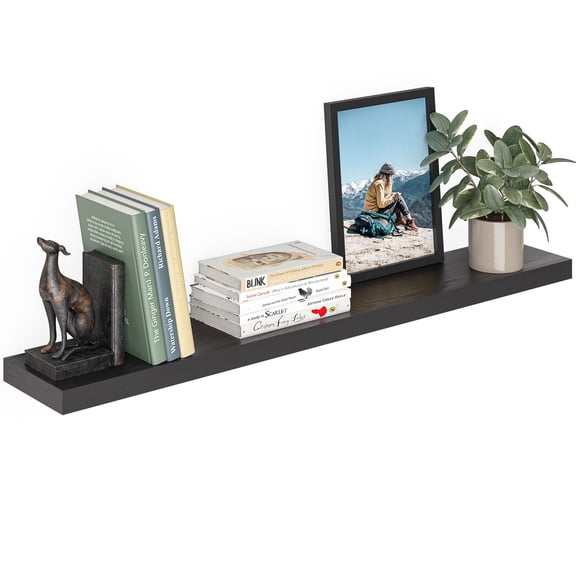 Ballucci 48" Floating Shelf, Wood Wall Mount Shelf with Invisible Bracket, 8" Deep, Black