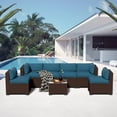 thumbnail image 2 of 7-Piece Outdoor Patio Furniture Set, PE Rattan Sectional Sofa with Waterproof Cushions & Coffee Table, Modern Patio Conversation Set for Porch, Balcony, Backyard (Peacock Blue), 2 of 9