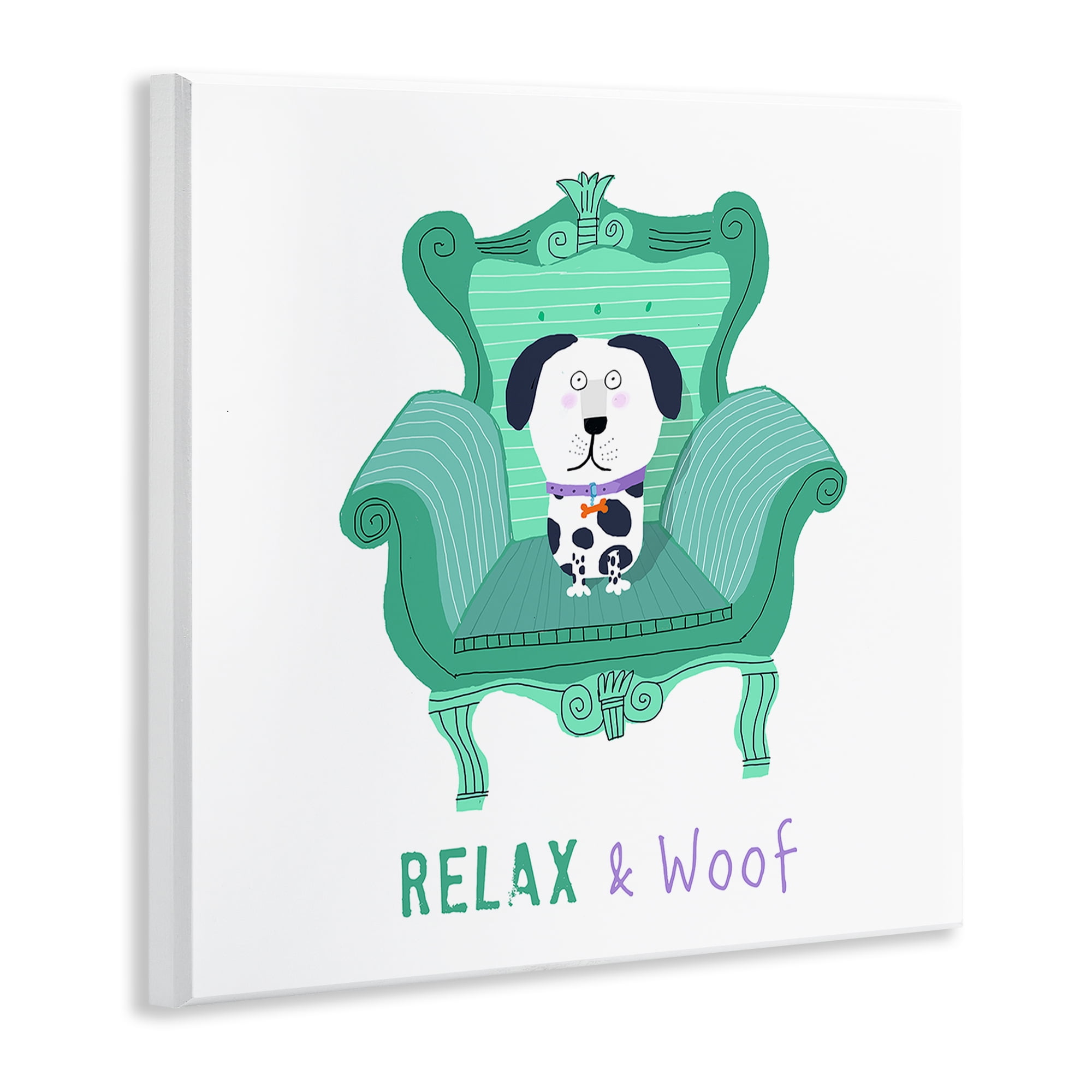 Stupell Industries Relax & Woof Cat Furniture Painting Unframed Art Print Wall Art, 12 x 12