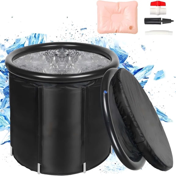 Ice Bath Cold Plunge Tub with Cover for Indoor Outdoor for Recovery, Cold Water Therapy, Athletes & Adults -105 Gallons, Black, XL