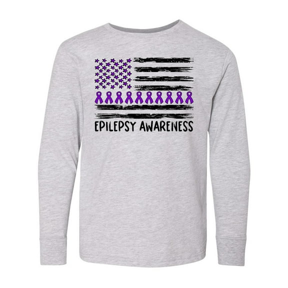 Inktastic Epilepsy Awareness Purple Ribbons and Flag Long Sleeve Youth T-Shirt