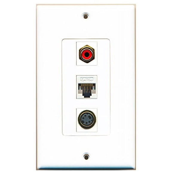RiteAV - 1 Port RCA Red and 1 Port S-Video and 1 Port Cat5e Ethernet White Decorative Wall Plate