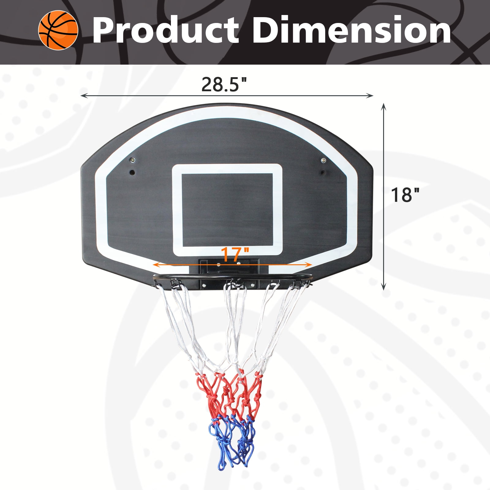 Wall-Mounted Basketball Hoop - 28.5" Shatterproof Backboard with Folding Rim, Indoor/Outdoor Use (27.74"W X 15.91"H X 3"D)