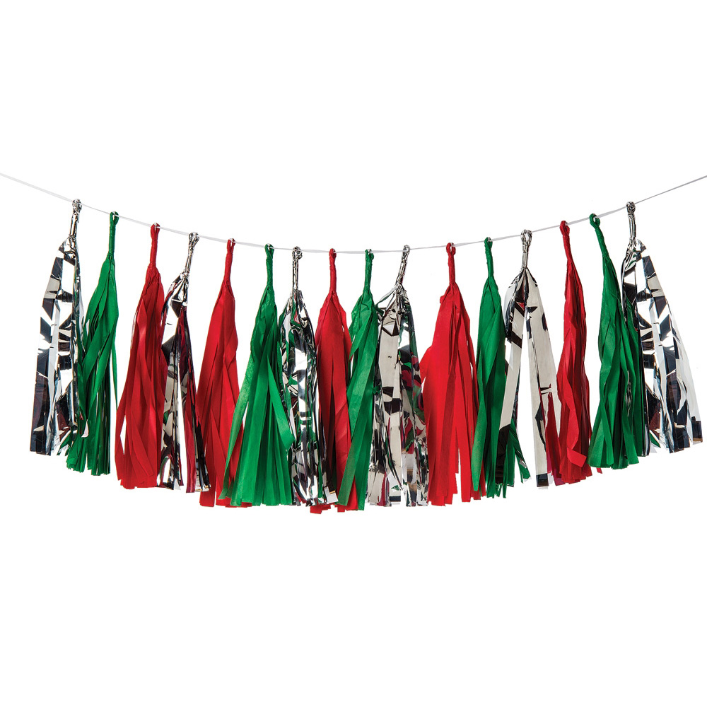 Tissue Paper Tassel Garland Set Tis The Season (Set of 16, Red