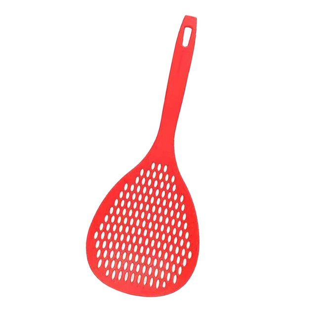 Strainer Long Handle Heat-resistant Kitchen Skimmer Sifter Plastic Cooking Sieve Scoop Spoon, Red
