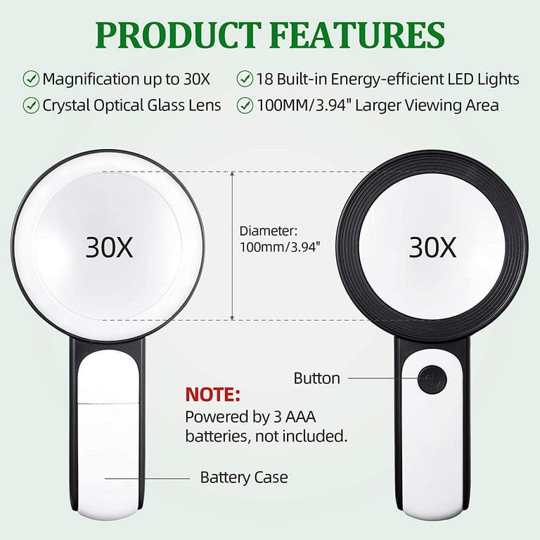 MagniPros Magnifying Glass with Bright LED Lights- 2.5X, 5X, 16X Handheld Magnifying  Glass with 3 Interchangeable Lenses-Ideal for Seniors, Maps, Macular  Degeneration, Jewelry, Watch 