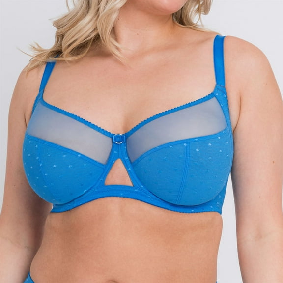 CURVY KATE Blue Victory Polka Underwired Balcony Bra, US 40J, UK 40GG, NWOT