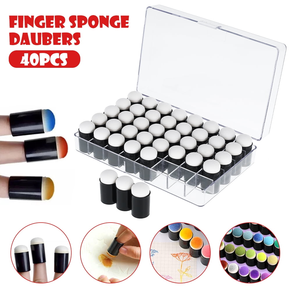 40Pcs Finger Sponge Dauber Ink Pad Stamping Brush with Storage Box for Painting Drawing Ink Crafts Chalk Blue 
