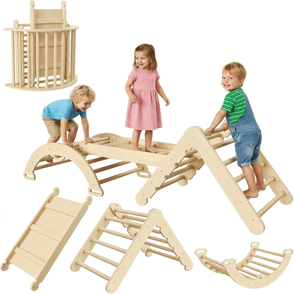 Jouets d'Escalade Pliables 8-en-1 pour Bébé, Ensemble d'Escalade en Bois avec Arche&Rampe&Échelle, Grimpeur pour Bébé Gymnases de Jungle Intérieurs pour Cadeau de Noël et du Nouvel An