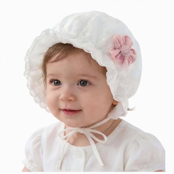 Boys Girls Beanies Baby Girl Breathable Lacy Bonnet Cute Flower Decorations Toddler Cap Sun Hat(0 12 Months) Ski Hat,1-12 Months,A60-White