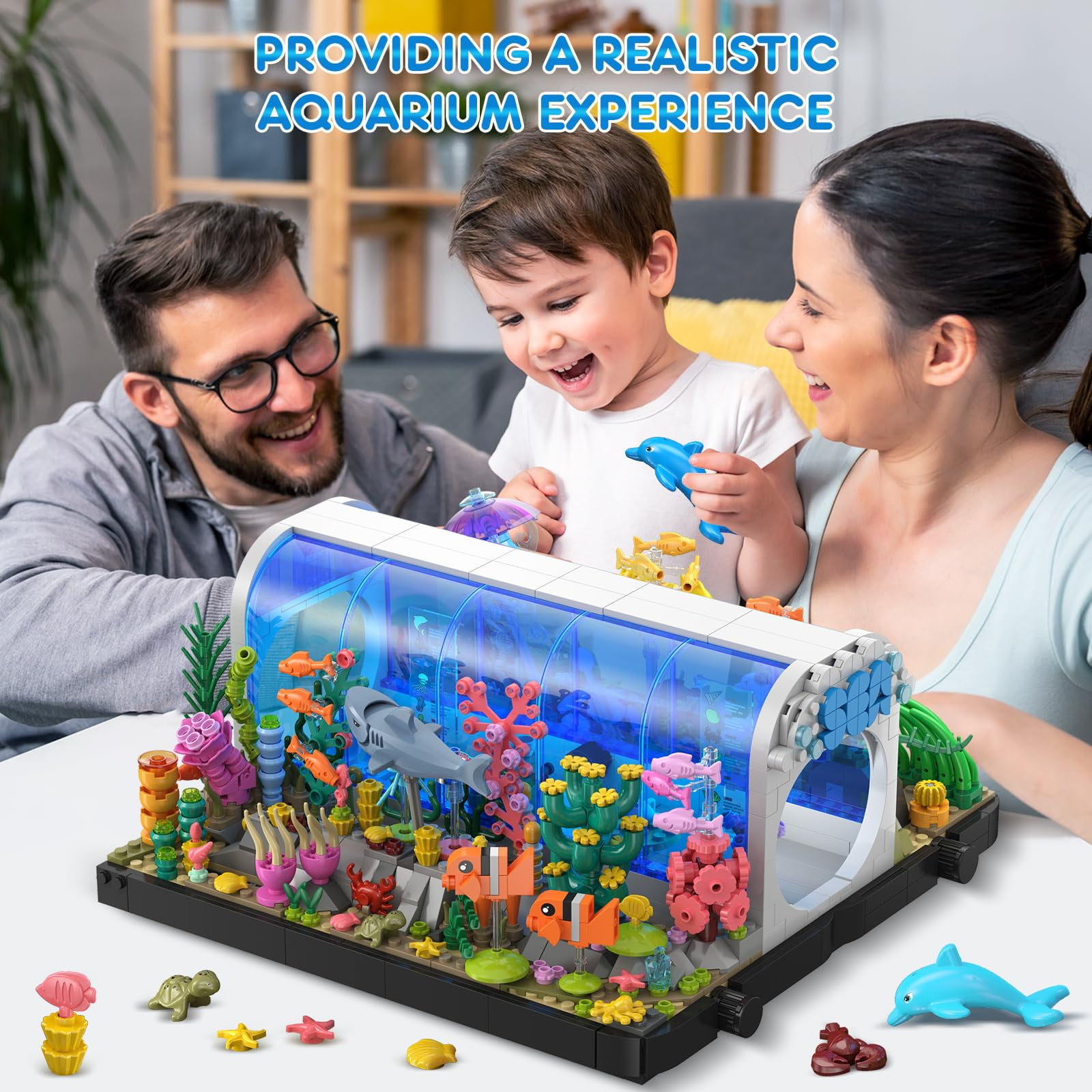 HOGOKIDS Aquarium Building Sets, 2-in-1 Pivoting Oceanarium Animals Construction Building Toys for Kids Aged 6-12