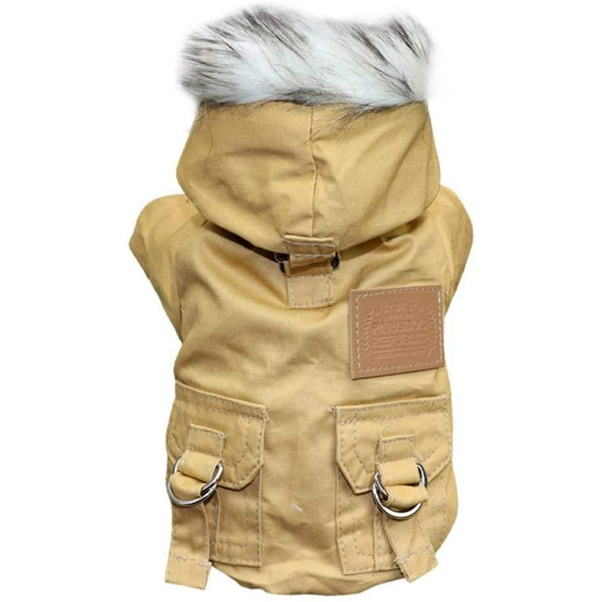Dog coat with fur hood sales