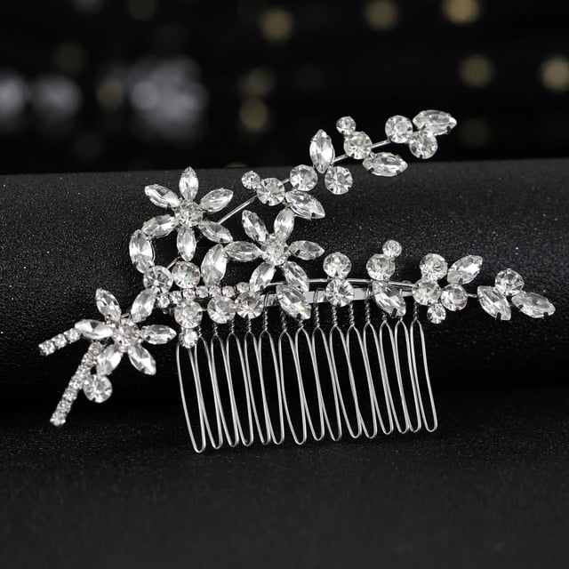 Nvzi Horquillas para el pelo de boda con flores para novias, peinetas con perlas de cristal, pinzas para el pelo, accesorios para el pelo de boda dorados, joyas -C
