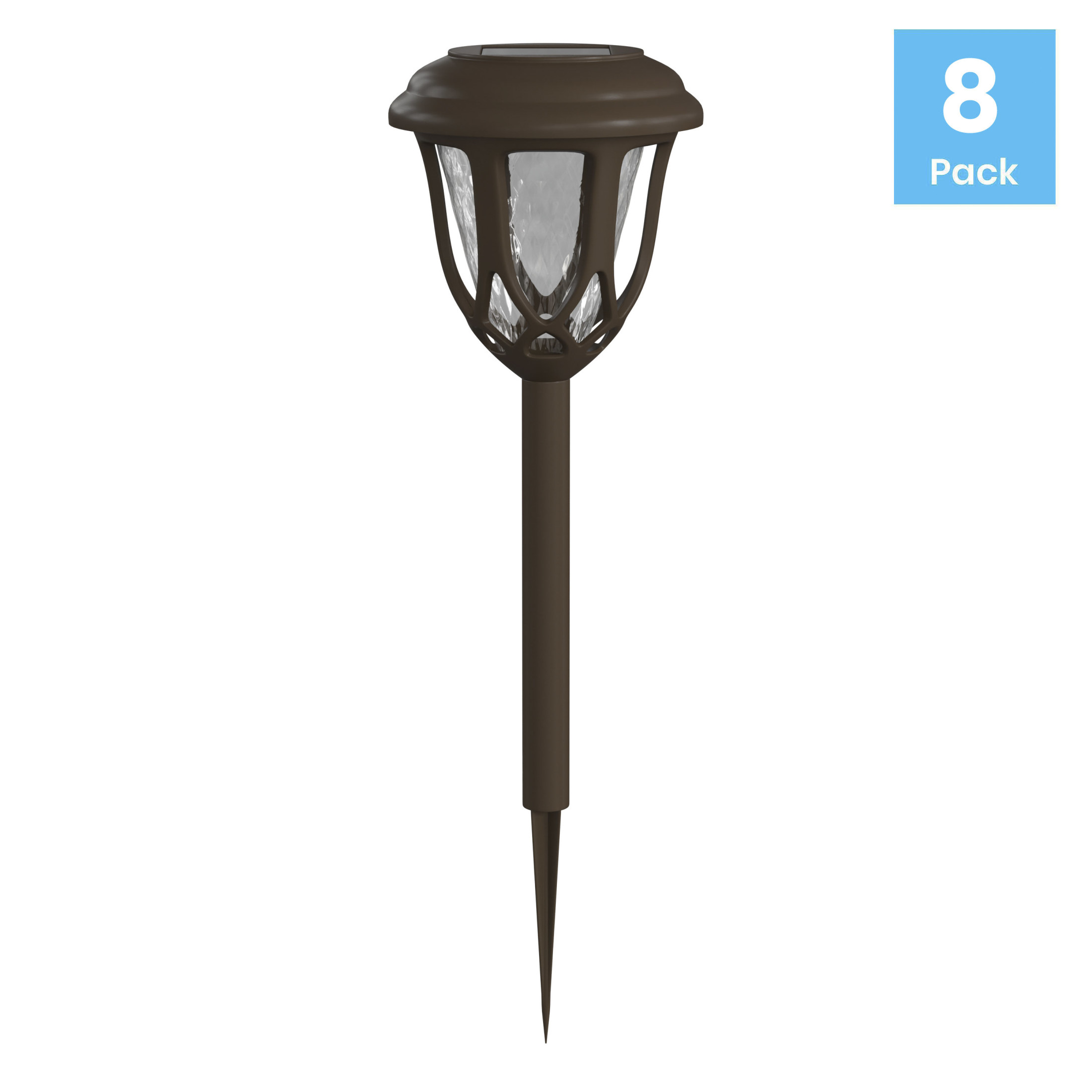 Emma + Oliver Set of 8 Brown Flared Solar LED Lights, Decorative Solar Powered Landscape Lighting for Pathway, Garden, Patio, Driveway and Yard