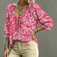 thumbnail image 4 of Womens Polka Dot Lace Up Blouses Casual V Neck Pleated Top Boho Floral Blouses Floral Blouses Work Shirts, 4 of 5
