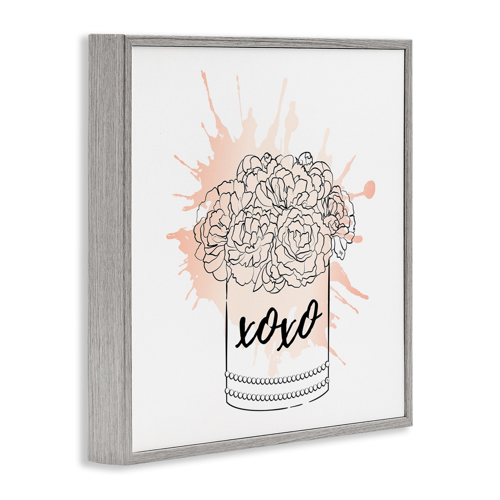 Stupell Industries XOXO Pastel Flowers Botanical & Floral Painting Gray Framed Art Print Wall Art, 17 x 17