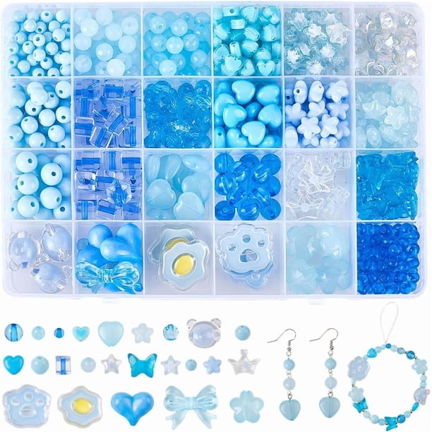 1 caja de 539 cuentas acrílicas azules surtidas, lindas cuentas estéticas a granel, kits de cuentas kawaii con forma de mariposa, corazón, flor, estrella y oso.
