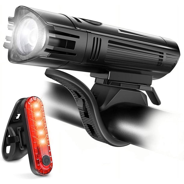 Juego de luces delanteras y traseras para bicicleta de 380 lúmenes, luz delantera y trasera, luz de bicicleta recargable por USB, impermeable, linterna de seguridad LED, accesorios para bicicleta, ade