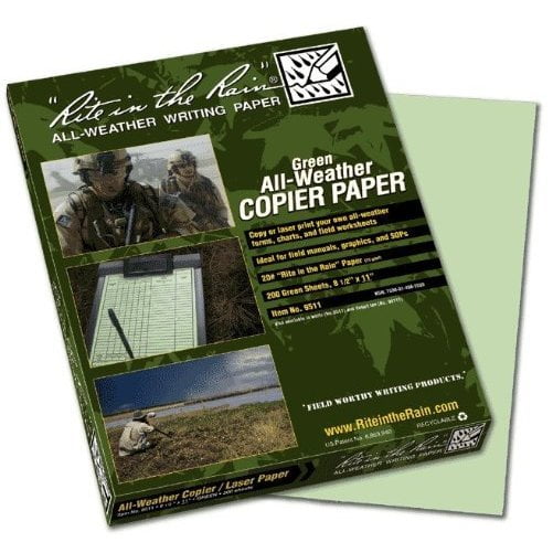 200 Sheet Pack Rite in the Rain Weatherproof Copier Paper 20# Green No. 9511 8 1/2 x 11 