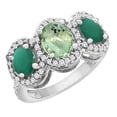 thumbnail image 1 of 14K White Gold Natural Green Amethyst & Emerald 3-Stone Ring Oval Diamond Accent, size 7, 1 of 2