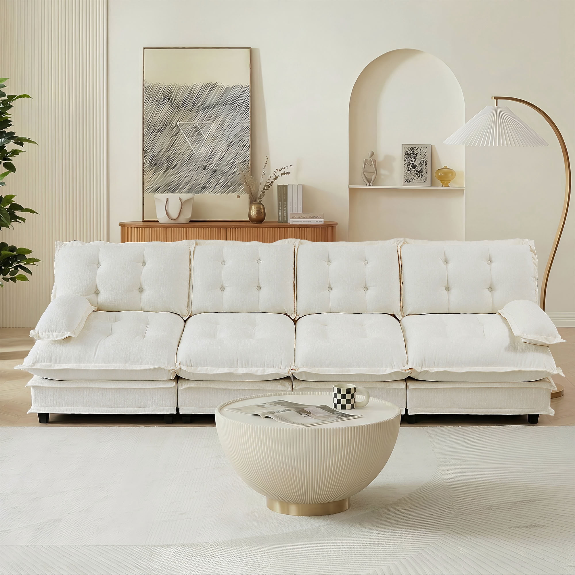 MAYEERTY 138 Inch Cloud Sectional Sofa, 4-Seater Chenille Modular Couch, Solid Wood & Metal Frame for Living Room Home Apartment