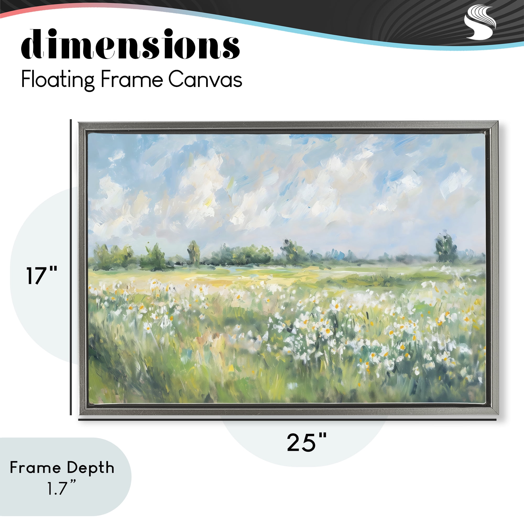 Stupell Industries Daisy Field Landscape Impression Gray Framed Floater Canvas Wall Art, design by Creative Studio