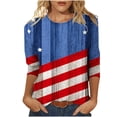thumbnail image 2 of Usmixi Shirts for Women 4th of July Independence Day Loose Fit Pullover Summer Casual Round Neck 3/4 Sleeve Star Flag Print Ladies Blouses Blue l, 2 of 5