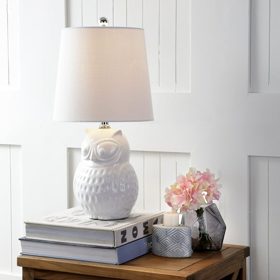 JONATHAN Y Hoot 20.5" Ceramic Mini LED Table Lamp, White Owl, JYL1026A