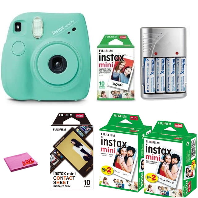 FujiFilm Instax Mini 7+ Instant Camera, Green + 70 Total Films + Batteries