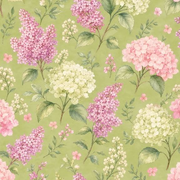 Chinoiserie Peel and Stick Wallpaper Floral Hydrangeas Lilacs Green Wall Mural 23.6in x 9.8ft Self Adhesive Removable Wall Paper for Dining Room Mahjong Game Room