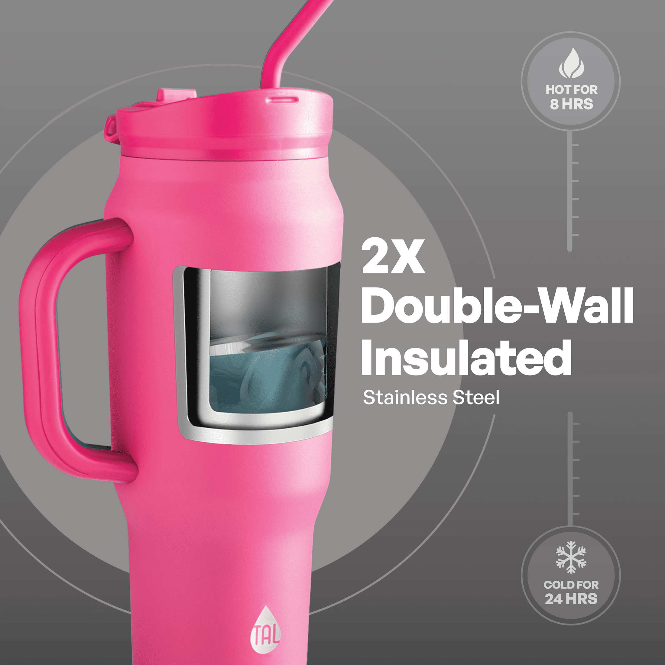 TAL 30oz Stainless Steel Basin Mug with Silicone Straw, Pink