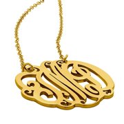 Personalized Handmade Women's Monogram Necklace 1 1/2 Inches, Available in Sterling Silver, 10kt Gold and 14kt Gold, 14, 16, 18 and 20 Long