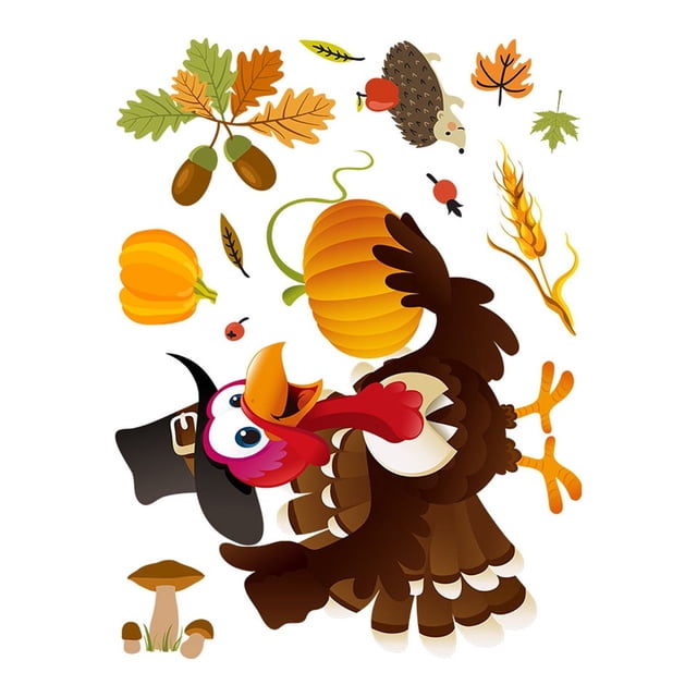Less Than 5 Stickers Thanksgiving Autumn Maple Leaf Window Stickers Static Window Thanksgiving Party Scene Layout Stickers