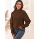 thumbnail image 2 of Jersey ZAFUL para mujer, cuello alto, corto, manga linterna, marrón, 2 of 6