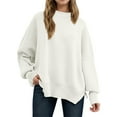 thumbnail image 2 of Pullover Sweaters for Women 2025 Long Sleeve Crewneck Oversized Side Slit Plain Knitted Sweater Tops Fall Winter Outfits, 2 of 6