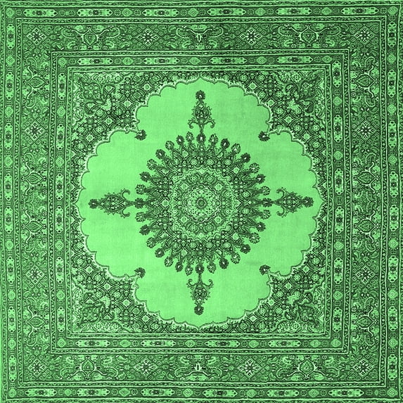 Ahgly Company Indoor Square Medallion Emerald Green Traditional Area Rugs, 5' Square