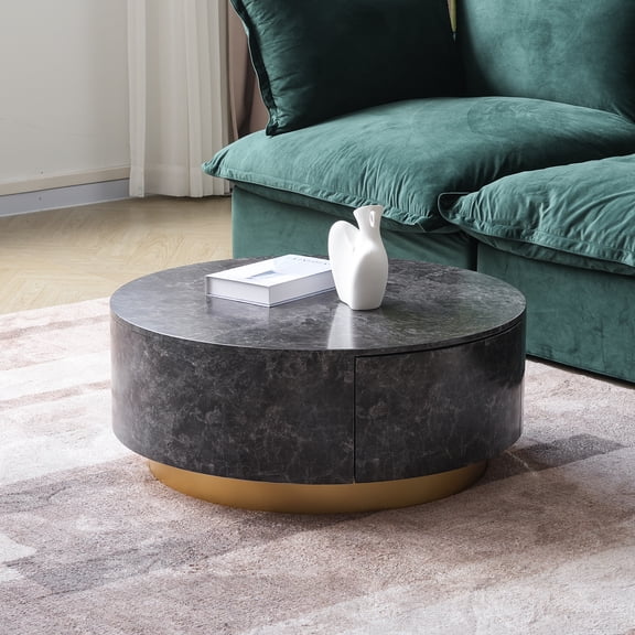 bokifol Round Coffee Table with Storage,Modern Wooden Coffee Table with Solid Wood Veneered,Circle Center Table Accent Tea Table for Living Room Apartment Natural Wood,Grey