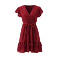 thumbnail image 5 of Vedolay Summer Dresses Women's Elegant Bridesmaid Dresses Square Neck Ruffle Split Midi Formal Dress,Red L, 5 of 5