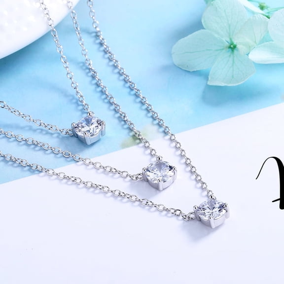 Sterling Silver Three Layer Necklace with crystals