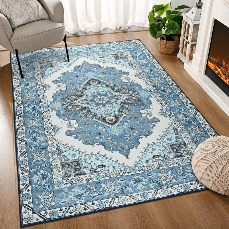 TWINNIS Area Rug for Living Room Persian Rug Vintage Boho Carpet for Bedroom,Blue,5'x8'
