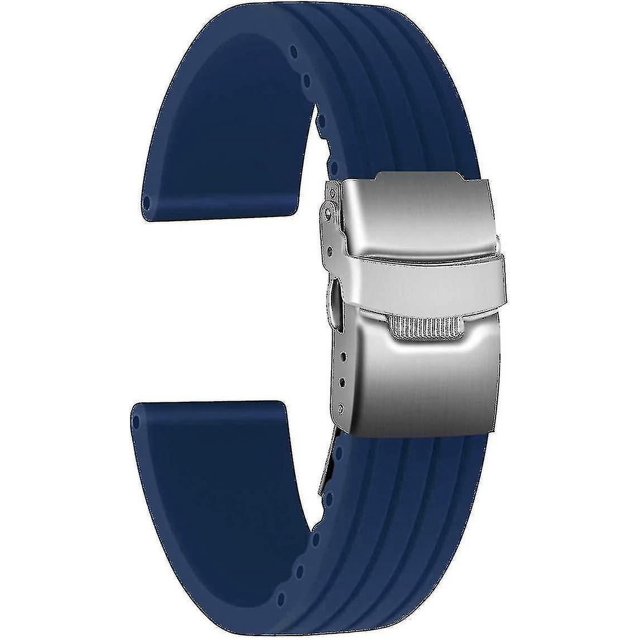 Correa de reloj de goma con cierre plegable de acero inoxidable unisex