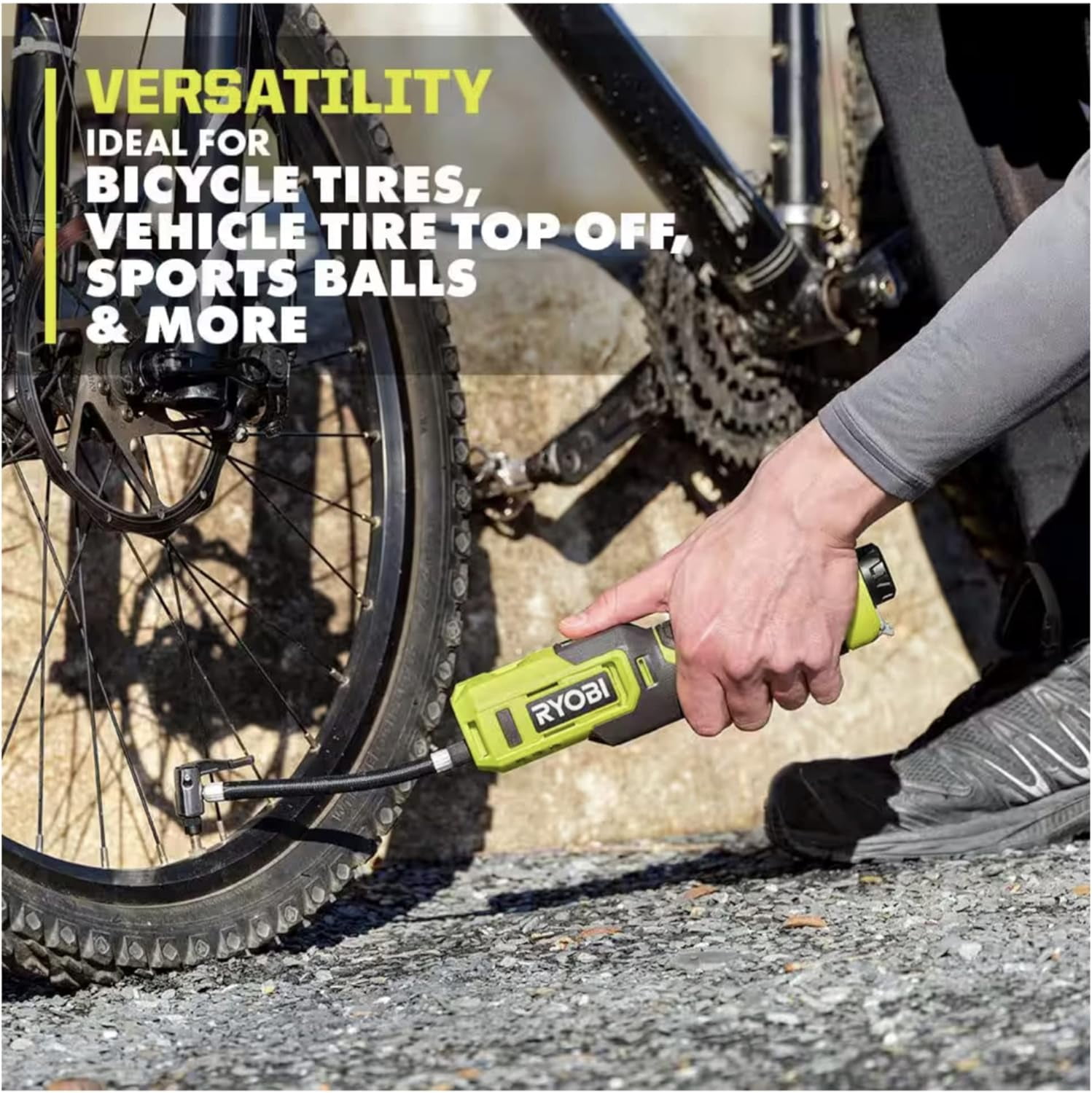 High Pressure Inflator Bundle with Ryobi Inflator, USB Lithium Battery and Buho Zipper Tool Pouch - Inflates Up To 100 PSI - Ideal for Bicycle Tires, Sports Balls, and Similar Products