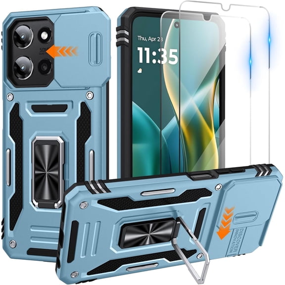 HCTian for Moto G 2025 Case/Moto G 2026 Case/Moto G Play 2026 Case with 2 x Screen Protector, Slide Camera Cover Military Grade Protection Magnetic Ring Holder Kickstand, Heavy Duty Shockproof