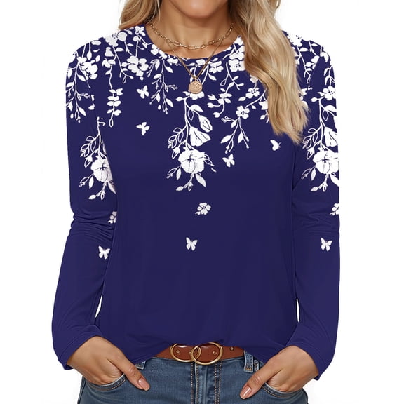 Fantaslook Women Tunic Tops Casual Long Sleeve Shirts Crew Neck Fall Tops Basic Tees Floral Dressy Blouses