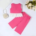 thumbnail image 4 of Baby Girls Summer Outfits Sleeveless Lace Ruffles Vest T Shirt Tops Solid Pants Casual 2 Piece Fall Outfits Size 9-12 Months, 4 of 7