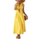 thumbnail image 1 of Lucakuins Vestido largo para mujer, sin mangas, con cuello vuelto, con botones, informal, para fiesta, verano, vestido acampanado Lucakuins moda, 1 of 10