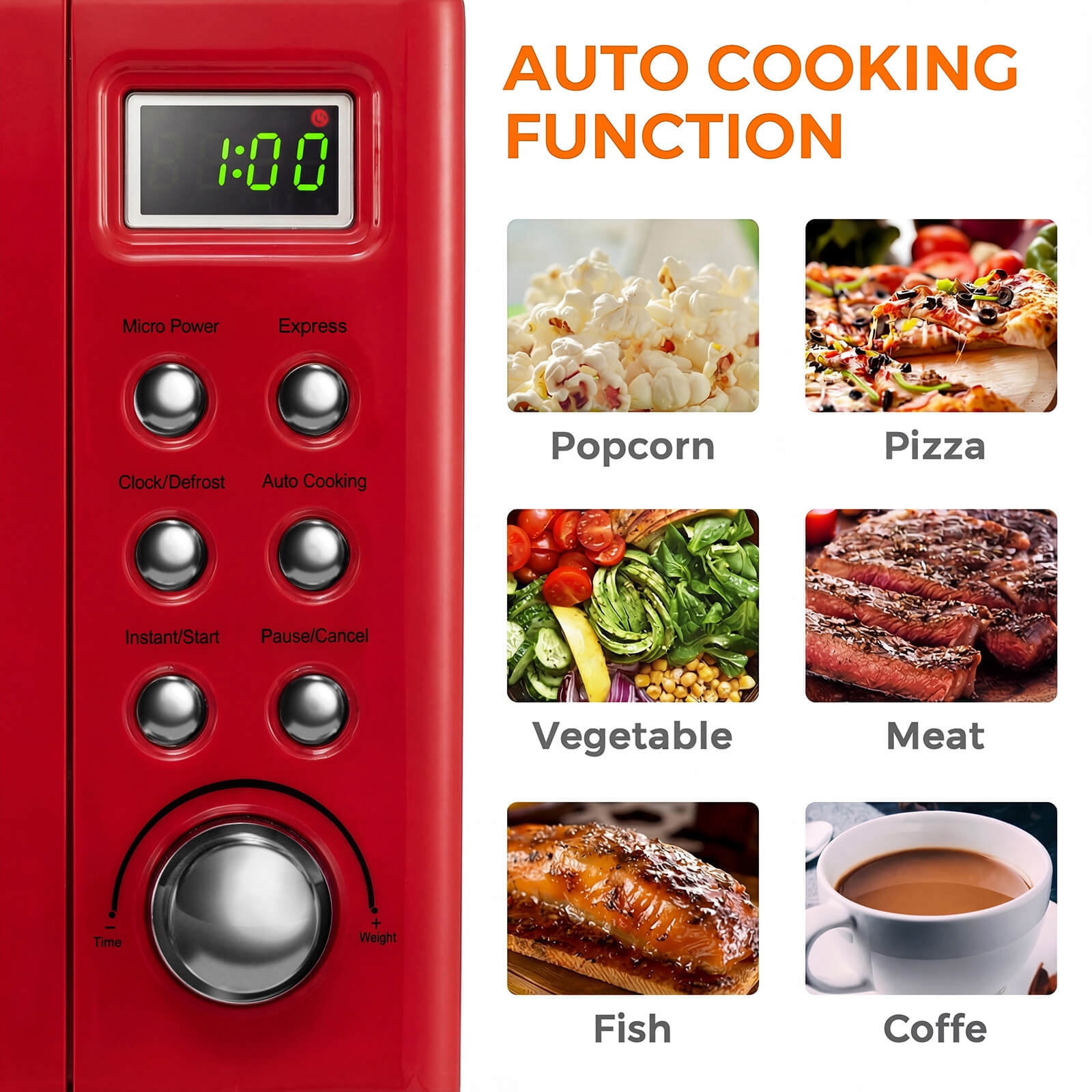 Costway 0.7 Cu.ft Retro Countertop Microwave Oven 700W LED Display Glass Turntable Red