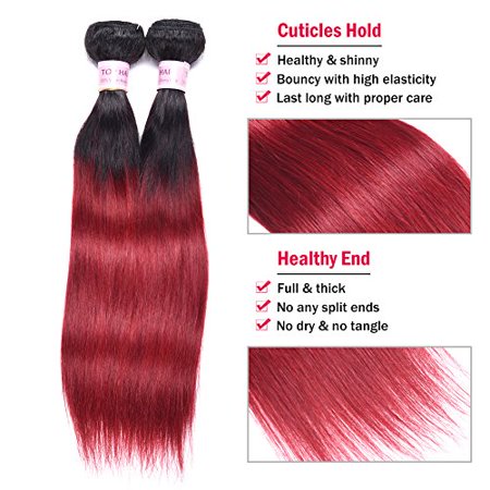 Aigemei Brazilian Ombre Burgundy Hair Extensions Black To Red