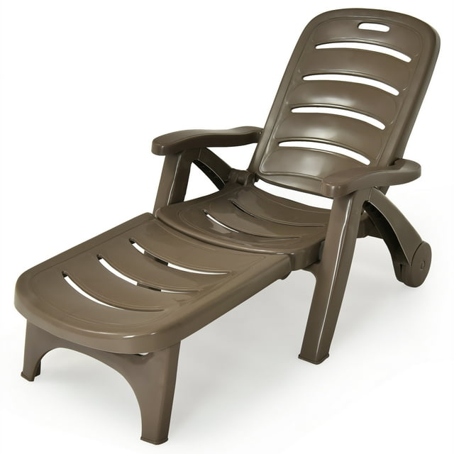 Patiojoy Outdoor Chaise Lounge Chair 5-Position Folding Recliner for Beach Poolside Backyard Brown