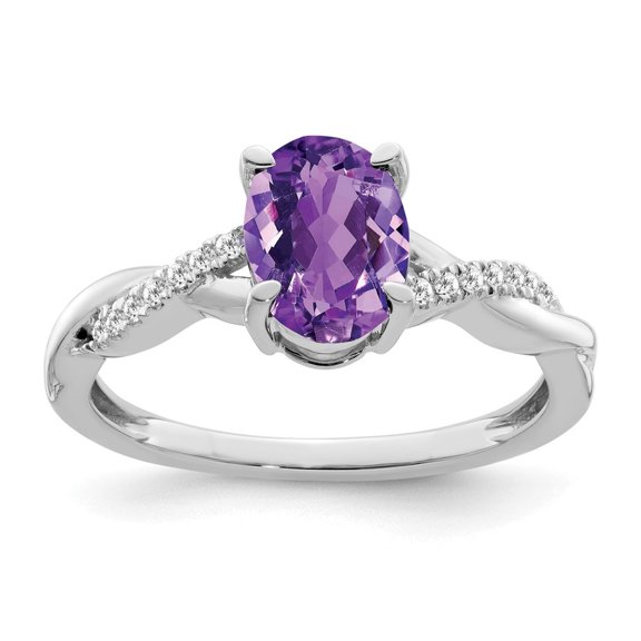 Auriga Fine Jewelry 14K White Gold Oval Amethyst and Diamond Ring for Women Size 7